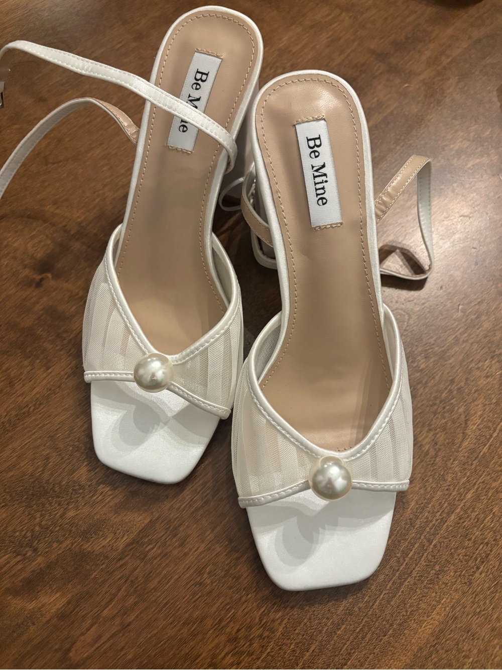 mine Ivory Pearl-Strap Strappy Heeled Sandals